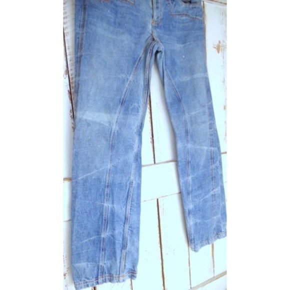 Light blue bleached and faded boot cut denim embroidered jeans - Picture 6 of 10